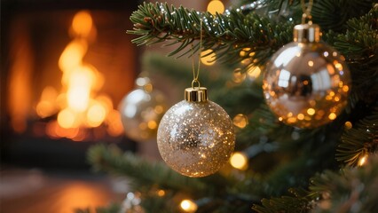 반짝이는크리스마스장식구슬과따뜻한조명