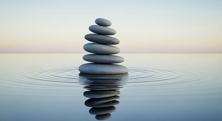 Zen Stones on Water, Peaceful Balance.
