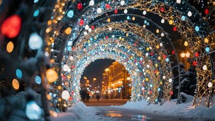 Obraz premium 크리스마스조명터널겨울밤풍경
