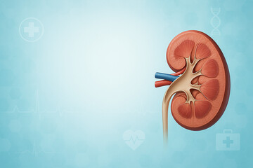 Human Kidney Illustration in Medical Background, Copy Space