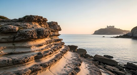 Coastal Sunrise Rocks and Water.