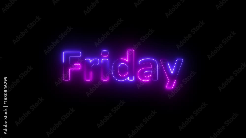 Fototapete neon light friday text animation. modern digital neon shine week name text icon animation with solid