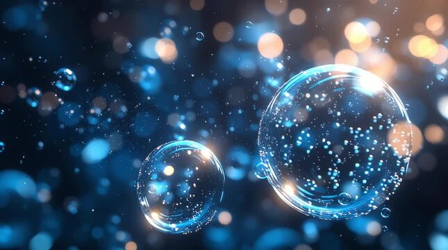 Bubbles floating in a mesmerizing blue backdrop. Futuristic Bubbles in a Digital Universe