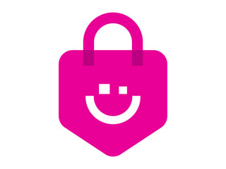 creative shopping bag logo with winking smiley face