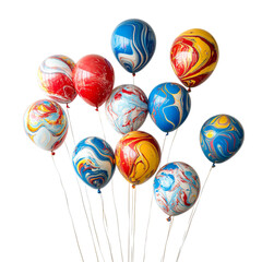 Obraz premium Vibrant Marbled Balloons PNG Transparent Clipart for Abstract Celebration, Artistic Party Decor, Colorful Festive Design