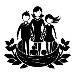 Family Fun Nest a simple vector clean black silhouette design white background