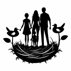 Family Fun Nest a simple vector clean black silhouette design white background