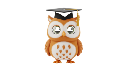 Cute cartoon owl wearing graduation cap bird animal isolated on a transparent background