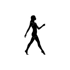 A stylized figure plays an acoustic guitar while walking.