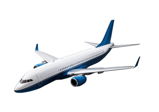 Modern jet airplane, isolated on a transparent or white background