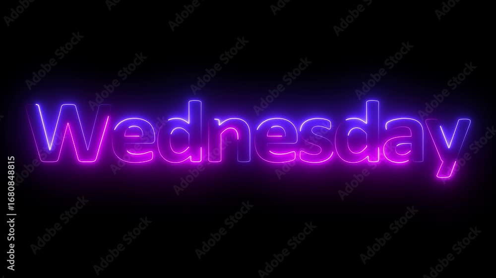 Fototapete neon light wednesday text animation. modern digital neon shine week name text icon animation with so