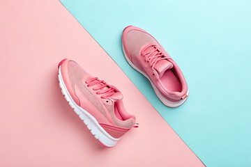 Stylish pink running shoes displayed on a vibrant pastel background, perfect for active lifestyle promotions