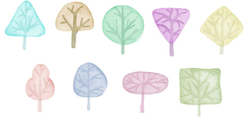 Set of Watercolor Trees Illustration