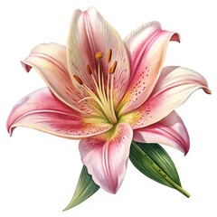Naklejka premium Elegant watercolor painting of a pink lily flower with detailed stamen