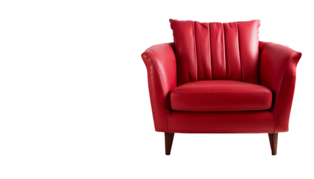 Red leather armchair isolated on white background for home interior furniture decor