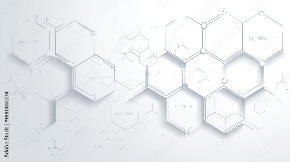 Poster chemical structure background displaying various molecular designs and formulas in a minimalist styl