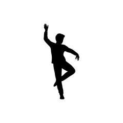 A stylized figure plays an acoustic guitar while walking.