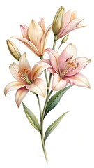 Naklejka premium Elegant watercolor painting of several lilies in pastel pink and peach tones
