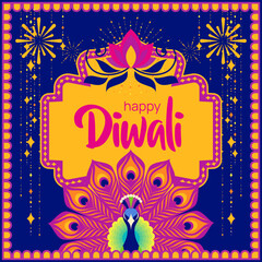 Peacock Lotus Frame Diwali Illustration