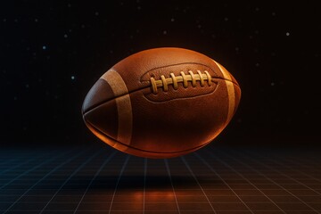 Glowing neon football floating in darkness. Great for esports promotions, youth branding, modern advertising and digital sports campaigns
