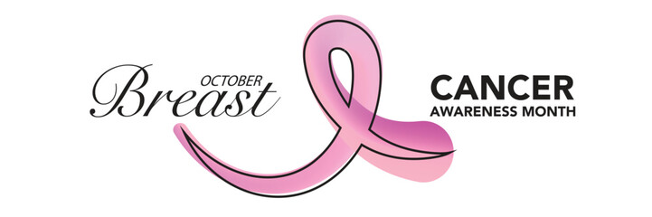 October breast cancer emblem sign for awareness month with pink ribbon symbol