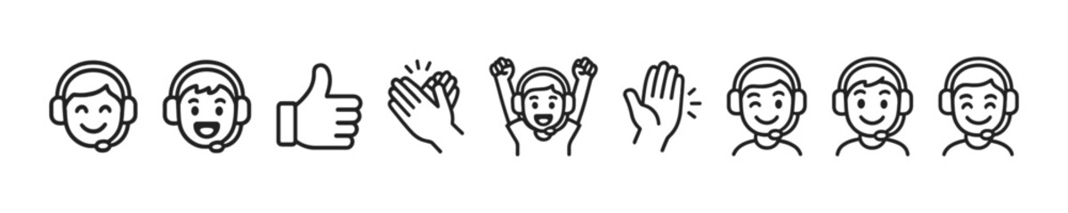 Gamer With Headset Vector Outline Face Icon Set Pack