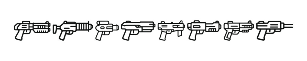 Guns Vector Outline Icon Set