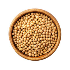 Soybeans in wooden bowl on transparent background top view