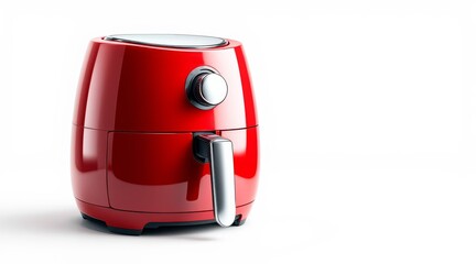 Sleek Red Air Fryer with Chrome Accents on White Background