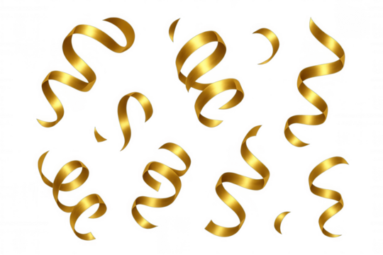 Golden ribbons cascading over translucent surface, representing festive decorative element for celebratory events and holiday designs