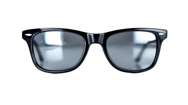 Stylish black sunglasses with reflective lenses isolated on transparent background
