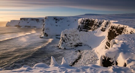 Frozen Coastal Cliffs at Sunrise.
