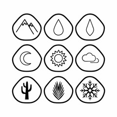 Clean Line Art Nature Icon Set Black Outline