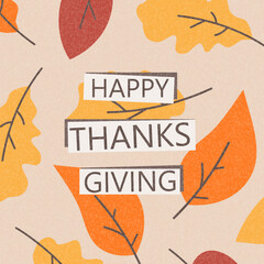 Happy Thanksgiving concept of card, cover, invitation set with bright autumn leaves. Modern Fall season art style design templates for celebration, ads, branding, banner, label, poster.