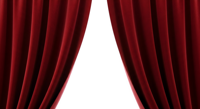 Rich red velvet curtains parting to reveal a bright empty stage | generative ai