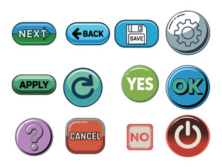 Set of User Interface Buttons and Icons – Navigation, Action, and System Symbol Vector Collection
