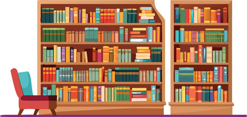 A cozy library featuring tall bookshelves filled with books and comfortable chairs for reading and studying