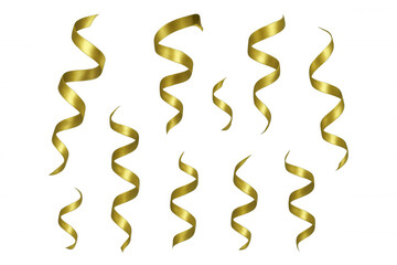 Golden ribbons cascading, festive decorative element with transparent backdrop, perfect for holiday and event design compositions