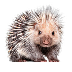 Obraz premium Adorable Porcupine with Distinctive Quills and Charming Expression Against a White Background