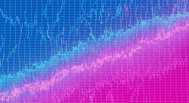 Ascending Digital Stock Chart with a Glowing Wave on a Blue and Pink Grid.