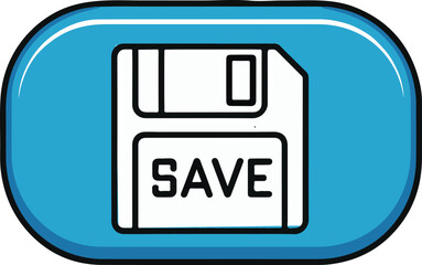 Blue Save Button Icon with Floppy Disk – Data Storage and File Save Symbol Vector Illustration