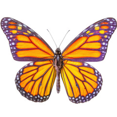 Fototapeta premium Vibrant Monarch Butterfly with Striking Orange and Purple Wings Isolated on White Background for Nature Themes