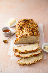 Sweet almond bread with honey and butter