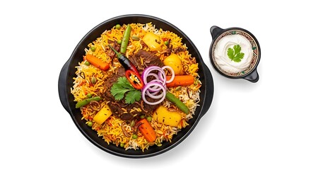 Delicious Biryani with Vegetables and Meat.