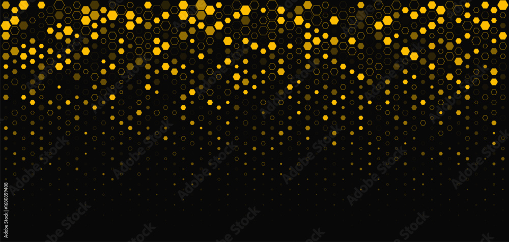 Aufkleber hexagon background glowing honeycomb pattern in yellow black colors for ai, tech digital forum and c