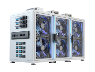 Hyperrealistic 3D White Server Room Cooling Unit with Multiple Fans and Transparent Background
