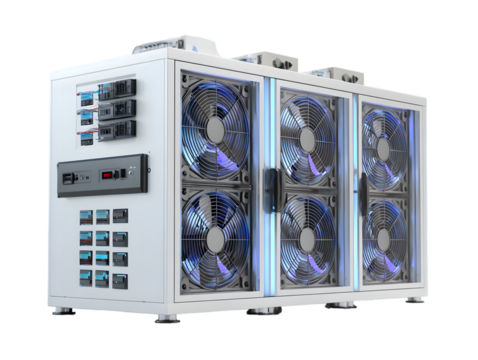 Hyperrealistic 3D White Server Room Cooling Unit with Multiple Fans and Transparent Background