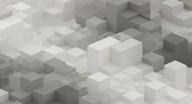 Ethereal Monochromatic Landscape of Abstract 3D Voxel Cubes.