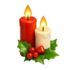 Warm Festive Candles with Holly and Berries: 3D Rendered Christmas Image