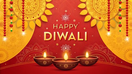 Creative Diwali background illustration, Diwali decorative diya illustration, Happy Diwali post design, Diwali or Dipavali festival, Colorful happy Diwali social media post	
